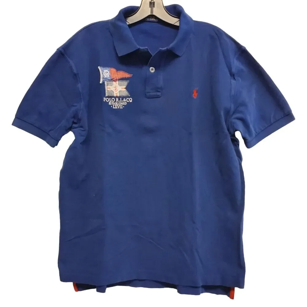 RALPH LAUREN POLO Shirt Mens Large Blue Embroidered Logo Patch Casual Preppy